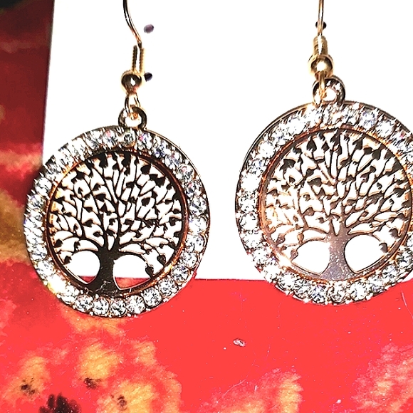 Silver Tree of Life Earrings with Crystal Rhinestone accents on ss earwires - Picture 12 of 15